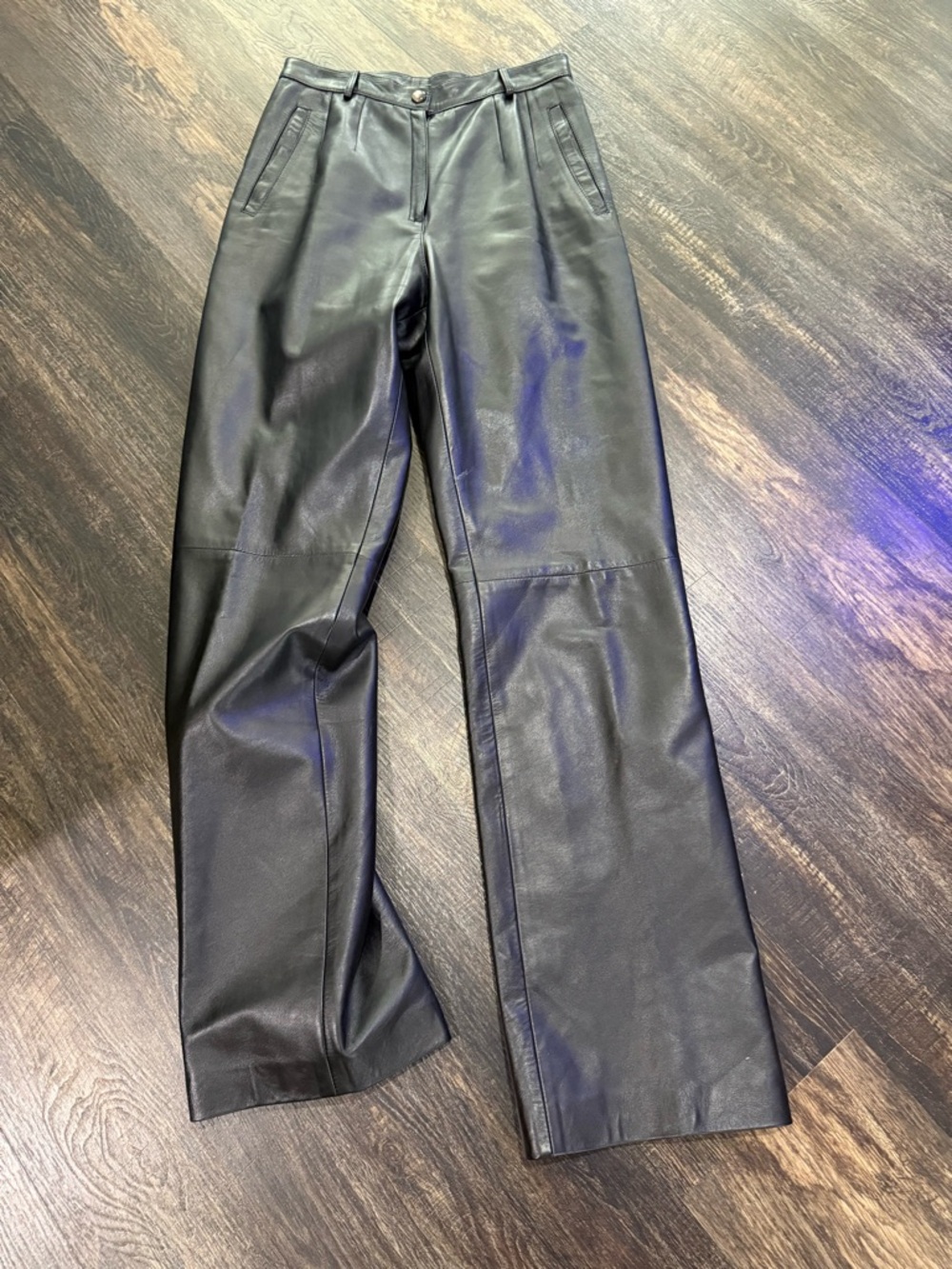 Maxima Italy Genuine Leather Pants Black High Waist Straight Leg Minimalist 42